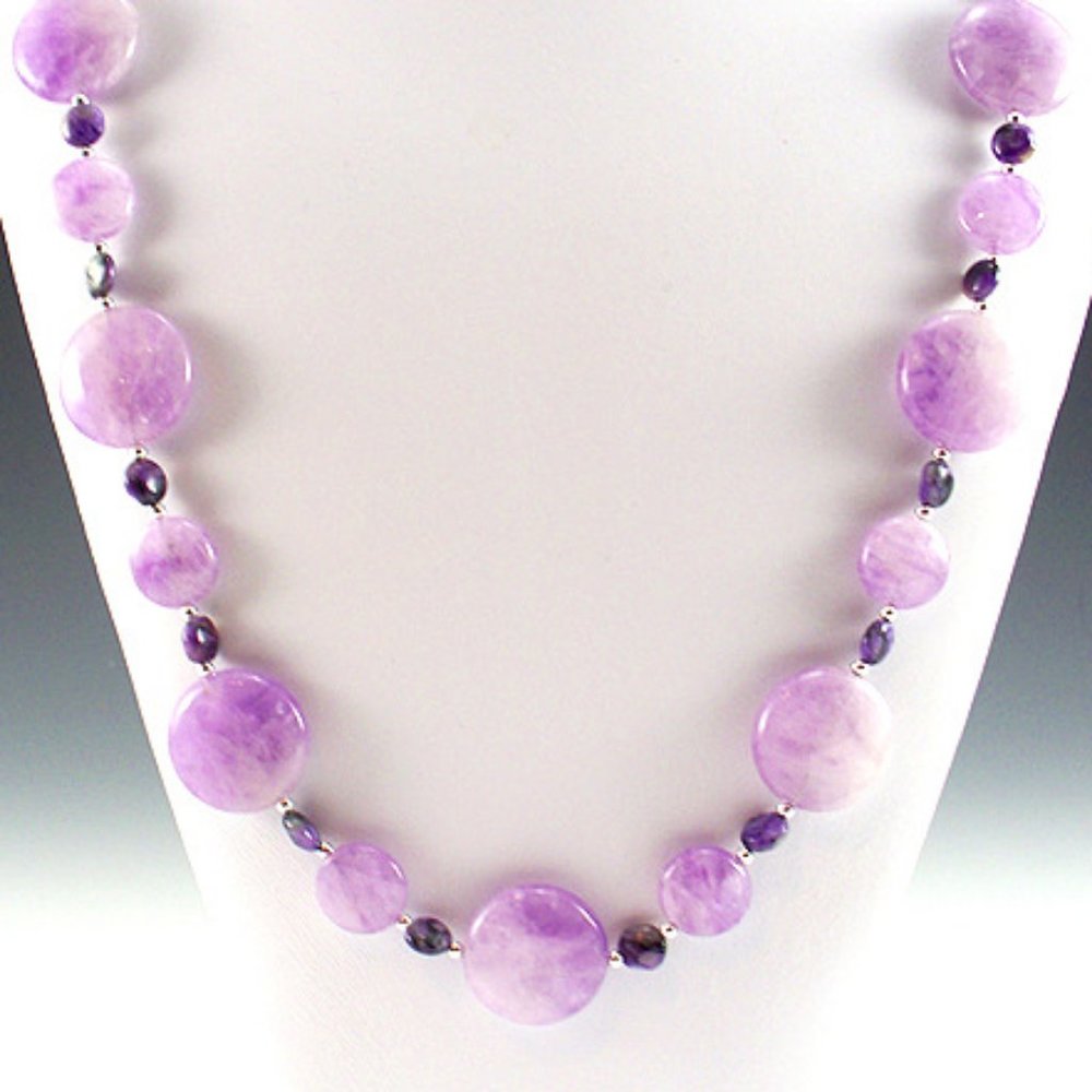 Amethyst, Charoite, and Sterling Silver Necklace